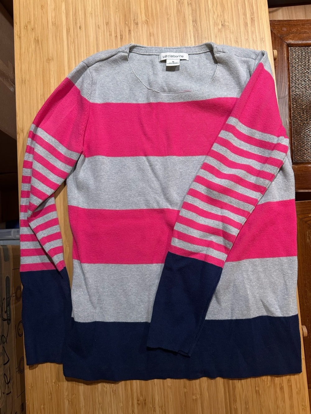 Women’s Striped Crewneck Sweater in Pink, Gray & Navy